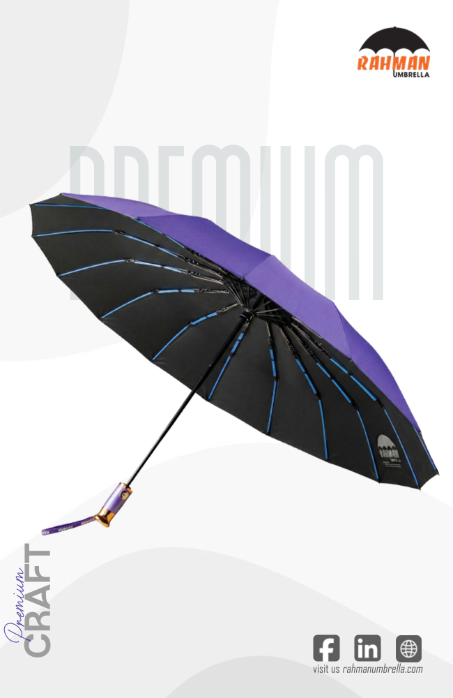 Rahman Classic Automatic Umbrella – Black, Windproof - 05