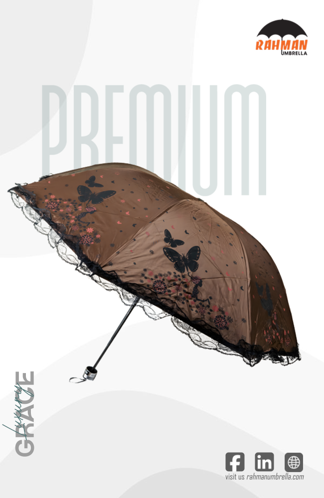 Rahman Elegant Brown Butterfly Print Umbrella