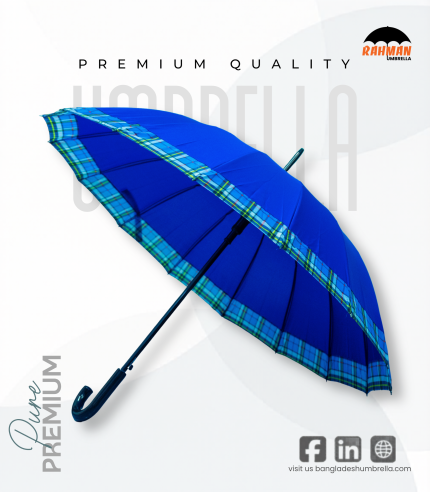 Rahman Premium Check Border Long Umbrella (Royal Blue)