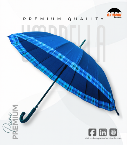Rahman Premium Check Border Long Umbrella (Navy Blue)